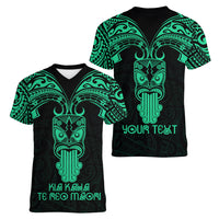 Personalised New Zealand Te Reo Maori Women V Neck T Shirt Kia Kaha Maori Language Week Green Style - Wonder Print Shop