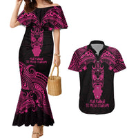 Personalised New Zealand Te Reo Maori Couples Matching Mermaid Dress and Hawaiian Shirt Kia Kaha Maori Language Week Pink Style LT9 - Wonder Print Shop