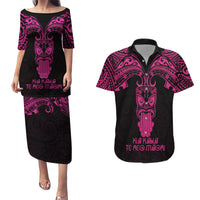 Personalised New Zealand Te Reo Maori Couples Matching Puletasi Dress and Hawaiian Shirt Kia Kaha Maori Language Week Pink Style LT9 - Wonder Print Shop