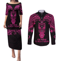Personalised New Zealand Te Reo Maori Couples Matching Puletasi Dress and Long Sleeve Button Shirts Kia Kaha Maori Language Week Pink Style LT9 - Wonder Print Shop