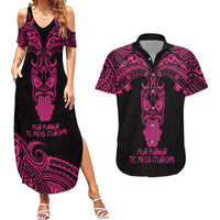Personalised New Zealand Te Reo Maori Couples Matching Summer Maxi Dress and Hawaiian Shirt Kia Kaha Maori Language Week Pink Style LT9 - Wonder Print Shop
