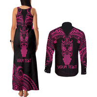 Personalised New Zealand Te Reo Maori Couples Matching Tank Maxi Dress and Long Sleeve Button Shirts Kia Kaha Maori Language Week Pink Style LT9 - Wonder Print Shop