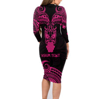 Personalised New Zealand Te Reo Maori Family Matching Long Sleeve Bodycon Dress and Hawaiian Shirt Kia Kaha Maori Language Week Pink Style LT9 - Wonder Print Shop