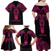Personalised New Zealand Te Reo Maori Family Matching Off Shoulder Maxi Dress and Hawaiian Shirt Kia Kaha Maori Language Week Pink Style LT9 - Wonder Print Shop