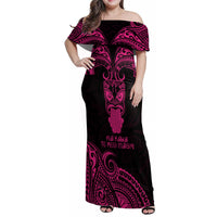 Personalised New Zealand Te Reo Maori Family Matching Off Shoulder Maxi Dress and Hawaiian Shirt Kia Kaha Maori Language Week Pink Style LT9 - Wonder Print Shop