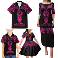Personalised New Zealand Te Reo Maori Family Matching Puletasi Dress and Hawaiian Shirt Kia Kaha Maori Language Week Pink Style - Wonder Print Shop