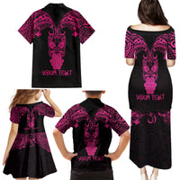 Personalised New Zealand Te Reo Maori Family Matching Puletasi Dress and Hawaiian Shirt Kia Kaha Maori Language Week Pink Style - Wonder Print Shop
