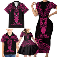 Personalised New Zealand Te Reo Maori Family Matching Short Sleeve Bodycon Dress and Hawaiian Shirt Kia Kaha Maori Language Week Pink Style - Wonder Print Shop