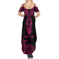 Personalised New Zealand Te Reo Maori Family Matching Summer Maxi Dress and Hawaiian Shirt Kia Kaha Maori Language Week Pink Style - Wonder Print Shop