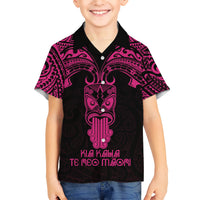Personalised New Zealand Te Reo Maori Kid Hawaiian Shirt Kia Kaha Maori Language Week Pink Style - Wonder Print Shop