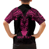Personalised New Zealand Te Reo Maori Kid Hawaiian Shirt Kia Kaha Maori Language Week Pink Style - Wonder Print Shop