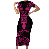 Personalised New Zealand Te Reo Maori Short Sleeve Bodycon Dress Kia Kaha Maori Language Week Pink Style - Wonder Print Shop