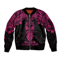 Personalised New Zealand Te Reo Maori Sleeve Zip Bomber Jacket Kia Kaha Maori Language Week Pink Style - Wonder Print Shop