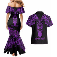 Personalised New Zealand Te Reo Maori Couples Matching Mermaid Dress and Hawaiian Shirt Kia Kaha Maori Language Week Purple Style LT9 - Wonder Print Shop