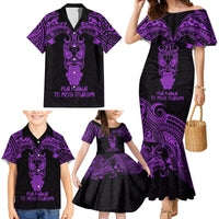 Personalised New Zealand Te Reo Maori Family Matching Mermaid Dress and Hawaiian Shirt Kia Kaha Maori Language Week Purple Style LT9 - Wonder Print Shop