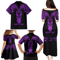 Personalised New Zealand Te Reo Maori Family Matching Puletasi Dress and Hawaiian Shirt Kia Kaha Maori Language Week Purple Style - Wonder Print Shop