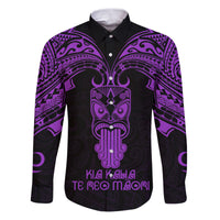 Personalised New Zealand Te Reo Maori Family Matching Puletasi Dress and Hawaiian Shirt Kia Kaha Maori Language Week Purple Style - Wonder Print Shop