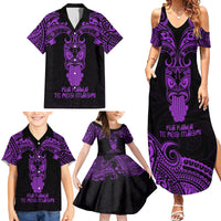Personalised New Zealand Te Reo Maori Family Matching Summer Maxi Dress and Hawaiian Shirt Kia Kaha Maori Language Week Purple Style - Wonder Print Shop
