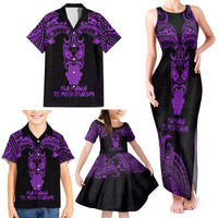 Personalised New Zealand Te Reo Maori Family Matching Tank Maxi Dress and Hawaiian Shirt Kia Kaha Maori Language Week Purple Style - Wonder Print Shop