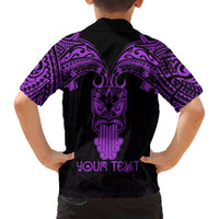 Personalised New Zealand Te Reo Maori Kid Hawaiian Shirt Kia Kaha Maori Language Week Purple Style - Wonder Print Shop