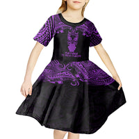 Personalised New Zealand Te Reo Maori Kid Short Sleeve Dress Kia Kaha Maori Language Week Purple Style - Wonder Print Shop
