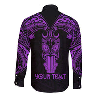 Personalised New Zealand Te Reo Maori Long Sleeve Button Shirt Kia Kaha Maori Language Week Purple Style - Wonder Print Shop