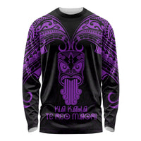 Personalised New Zealand Te Reo Maori Long Sleeve Shirt Kia Kaha Maori Language Week Purple Style - Wonder Print Shop
