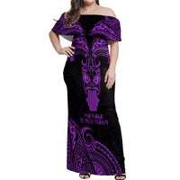 Personalised New Zealand Te Reo Maori Off Shoulder Maxi Dress Kia Kaha Maori Language Week Purple Style - Wonder Print Shop