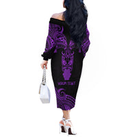 Personalised New Zealand Te Reo Maori Off The Shoulder Long Sleeve Dress Kia Kaha Maori Language Week Purple Style - Wonder Print Shop