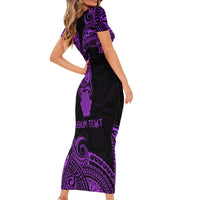Personalised New Zealand Te Reo Maori Short Sleeve Bodycon Dress Kia Kaha Maori Language Week Purple Style - Wonder Print Shop