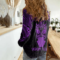 Personalised New Zealand Te Reo Maori Women Casual Shirt Kia Kaha Maori Language Week Purple Style - Wonder Print Shop