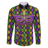 Mardi Gras Glitter Mask with Fleur-de-lis Family Matching Puletasi and Hawaiian Shirt - Wonder Print Shop