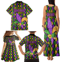 Mardi Gras Glitter Mask with Fleur-de-lis Family Matching Tank Maxi Dress and Hawaiian Shirt - Wonder Print Shop