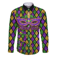 Mardi Gras Glitter Mask with Fleur-de-lis Family Matching Tank Maxi Dress and Hawaiian Shirt - Wonder Print Shop