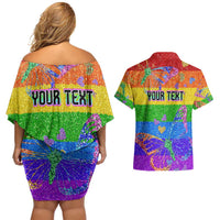 Sydney Mardi Gras Personalized Couples Matching Off Shoulder Short Dress and Hawaiian Shirt Pride Rainbow Glitter Colorful Style LT9 - Wonder Print Shop