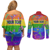 Sydney Mardi Gras Personalized Couples Matching Off Shoulder Short Dress and Long Sleeve Button Shirt Pride Rainbow Glitter Colorful Style LT9 - Wonder Print Shop
