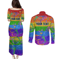 Sydney Mardi Gras Personalized Couples Matching Puletasi and Long Sleeve Button Shirt Pride Rainbow Glitter Colorful Style LT9 - Wonder Print Shop