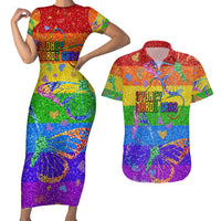 Sydney Mardi Gras Personalized Couples Matching Short Sleeve Bodycon Dress and Hawaiian Shirt Pride Rainbow Glitter Colorful Style LT9 - Wonder Print Shop