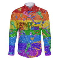 Sydney Mardi Gras Personalized Family Matching Off The Shoulder Long Sleeve Dress and Hawaiian Shirt Pride Rainbow Glitter Colorful Style - Wonder Print Shop