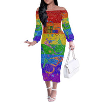 Sydney Mardi Gras Personalized Family Matching Off The Shoulder Long Sleeve Dress and Hawaiian Shirt Pride Rainbow Glitter Colorful Style - Wonder Print Shop