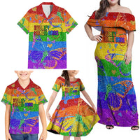 Sydney Mardi Gras Personalized Family Matching Off Shoulder Maxi Dress and Hawaiian Shirt Pride Rainbow Glitter Colorful Style LT9 - Wonder Print Shop