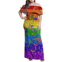 Sydney Mardi Gras Personalized Family Matching Off Shoulder Maxi Dress and Hawaiian Shirt Pride Rainbow Glitter Colorful Style LT9 - Wonder Print Shop