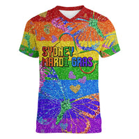 Sydney Mardi Gras Personalized Women V-Neck T-Shirt Pride Rainbow Glitter Colorful Style - Wonder Print Shop