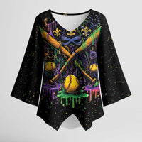 Mardi Gras Dripping Kimono Sleeve Blouse Baseball Ice Cream Drip - Wonder Print Shop