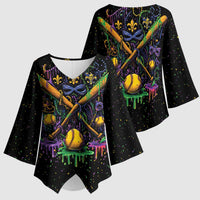 Mardi Gras Dripping Kimono Sleeve Blouse Baseball Ice Cream Drip - Wonder Print Shop