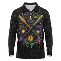 Mardi Gras Dripping Long Sleeve Polo Shirt Baseball Ice Cream Drip - Wonder Print Shop