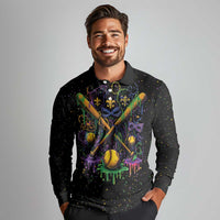 Mardi Gras Dripping Long Sleeve Polo Shirt Baseball Ice Cream Drip - Wonder Print Shop