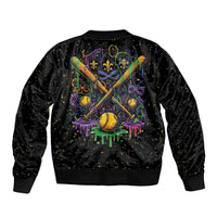 Mardi Gras Dripping Sleeve Zip Bomber Jacket Baseball Ice Cream Drip - Wonder Print Shop