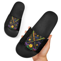 Mardi Gras Dripping Slide Sandals Baseball Ice Cream Drip - Wonder Print Shop