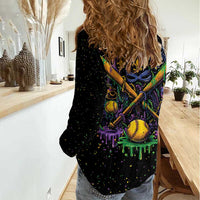Mardi Gras Dripping Women Casual Shirt Baseball Ice Cream Drip - Wonder Print Shop